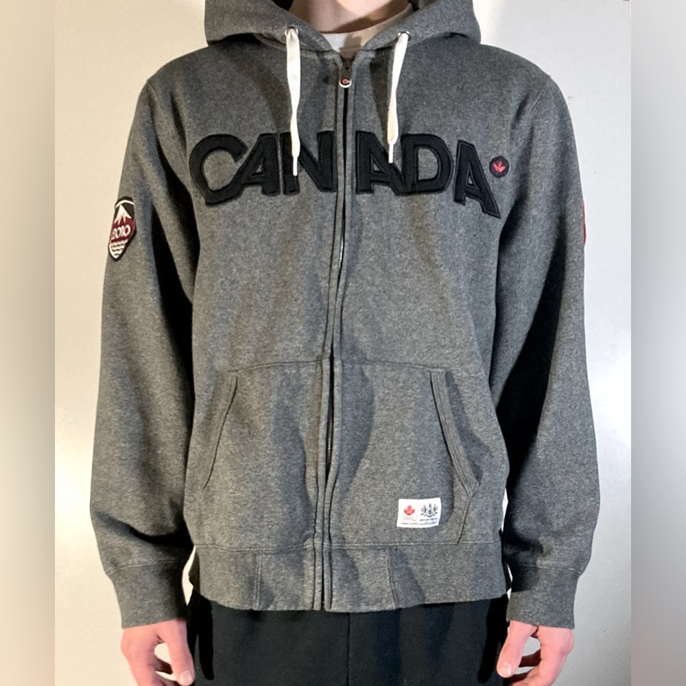 2010 Authentic Vancouver Olypmics Canada Full Zip Grey/Black/Red Hoodie